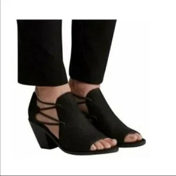 Eileen Fisher Shoes - Eileen Fisher Nikki Peep Toe Chunky Heel Slip on Sandals Black Size 7.5